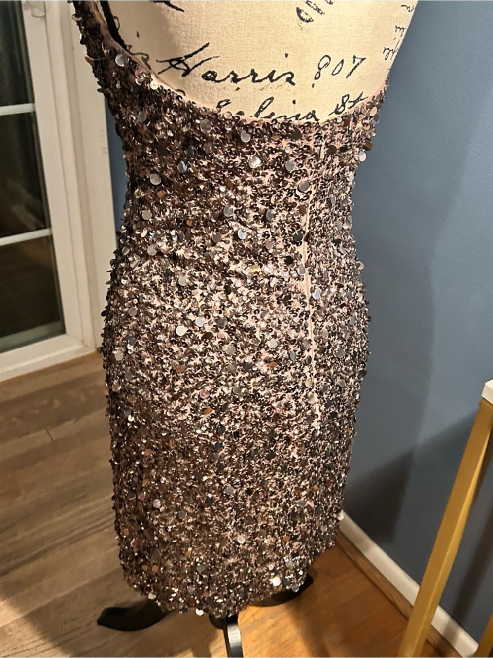 SCALA Strapless Silk Hand-Beaded Sequined Dress - Picture 3 of 15